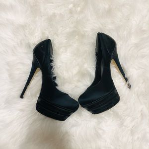 Riley Bebe Pumps - Black Patent Leather & Satin Stiletto